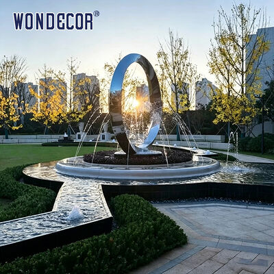 Large outdoor park square pool spray stainless steel sculpture
