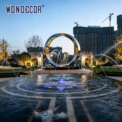 Large outdoor park square pool spray stainless steel sculpture