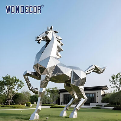Large Mirror Stainless Steel Geometric Faceted Horse Sculpture for City Park & Industrial Park Landscape