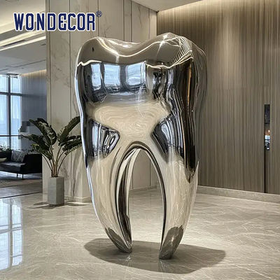 Health Centre Lobby Mirror Polished Stainless Steel Teeth Sculpture Statue
