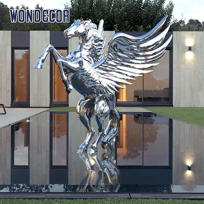 Extra Large Light Luxury Mirror Stainless Steel Pegasus Sculpture, Urban Landmark Landscape Art Statue For Outdoor Commercial Plaza