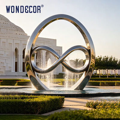 Large outdoor stainless steel water fountain sculpture