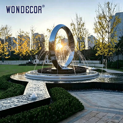 Large outdoor park square pool spray stainless steel sculpture